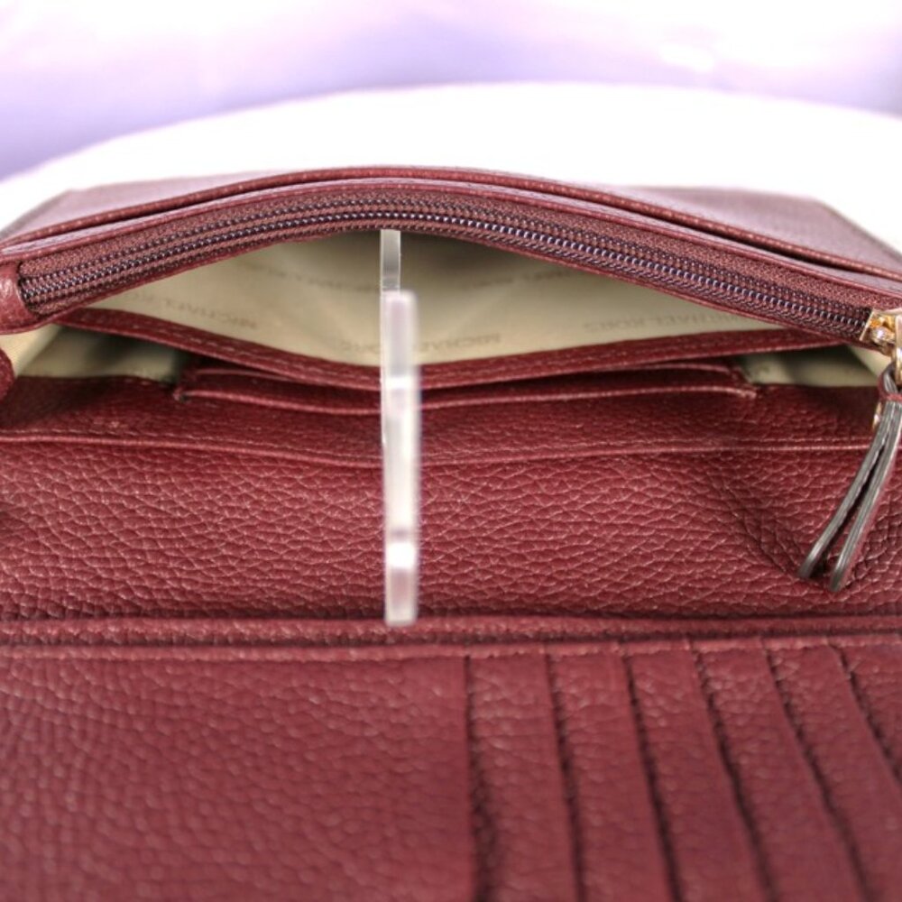 Michael Kors Burgundy Pebbled Leather Wallet Crossbody Wristlet - Picture 6 of 7